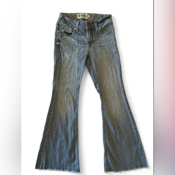 Ariat REAL Denim Flare Jeans Raw Hem Light Wash Western Boho Size 25S - Picture 3 of 9